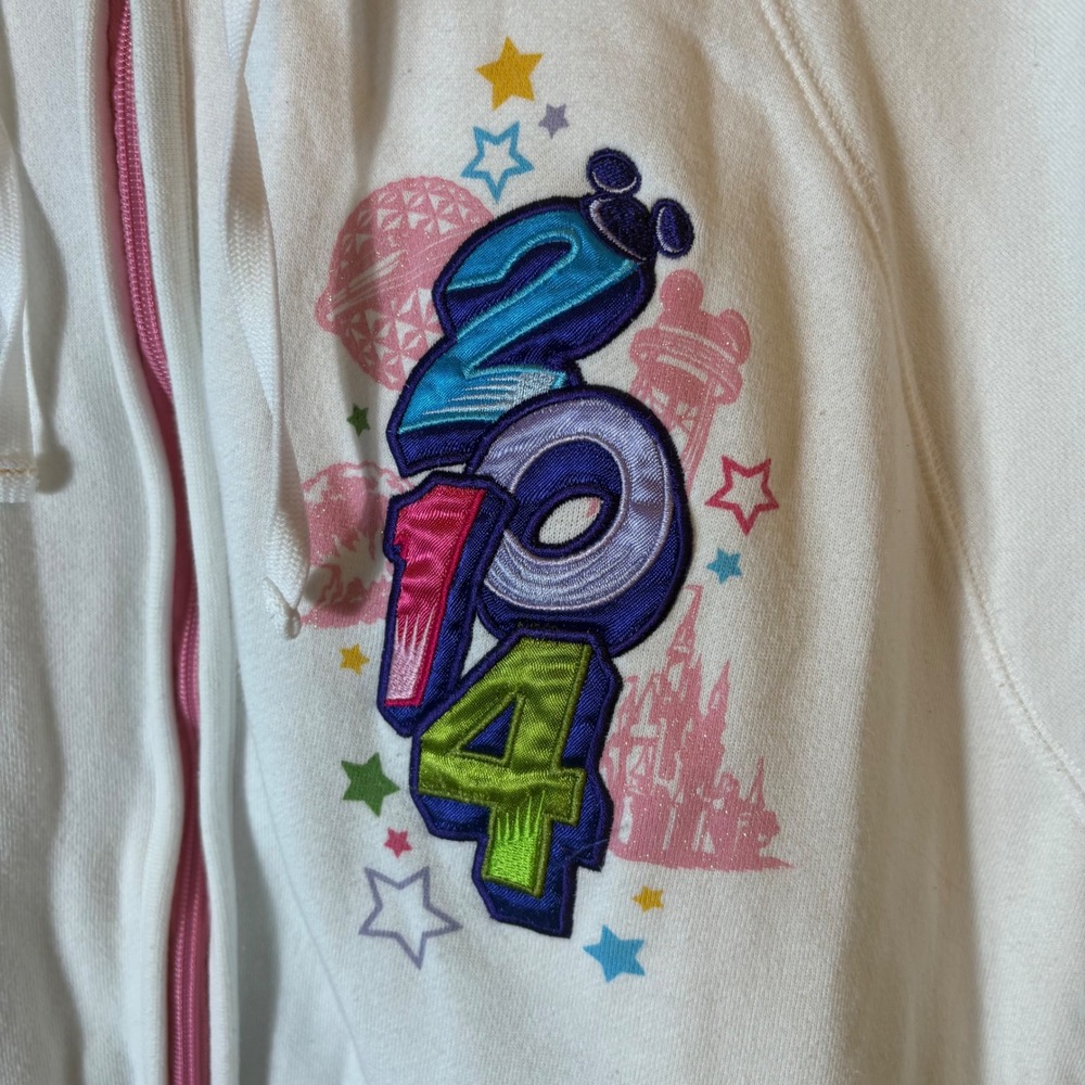 Disney Parks 2014 Zip Up Hoodie White Pink Mickey Mouse Size 2X - Picture 2 of 11